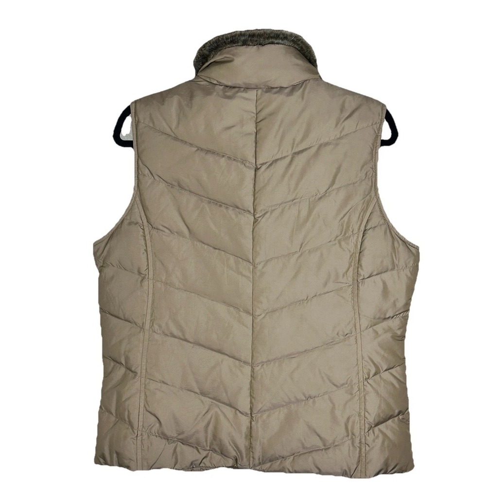 Eddie Bauer Premium Goose Down Puffer Vest Women Large Faux Fur Full Zip Beige - Picture 6 of 9